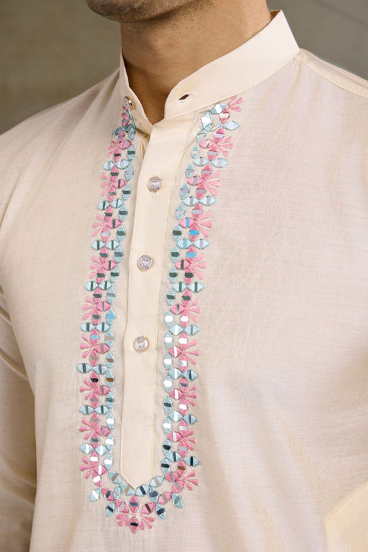 Festive Beige Kurta Set with Koti Jacket - Mangaldeep NX
