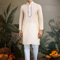 Festive Beige Kurta Set with Koti Jacket - Mangaldeep NX