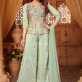 Festive Pastel Green Embroidered Palazzo Suit for Women - Mangaldeep NX