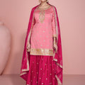 Festive Pink and Magenta Embroidered Sharara Suit for Women - Mangaldeep NX