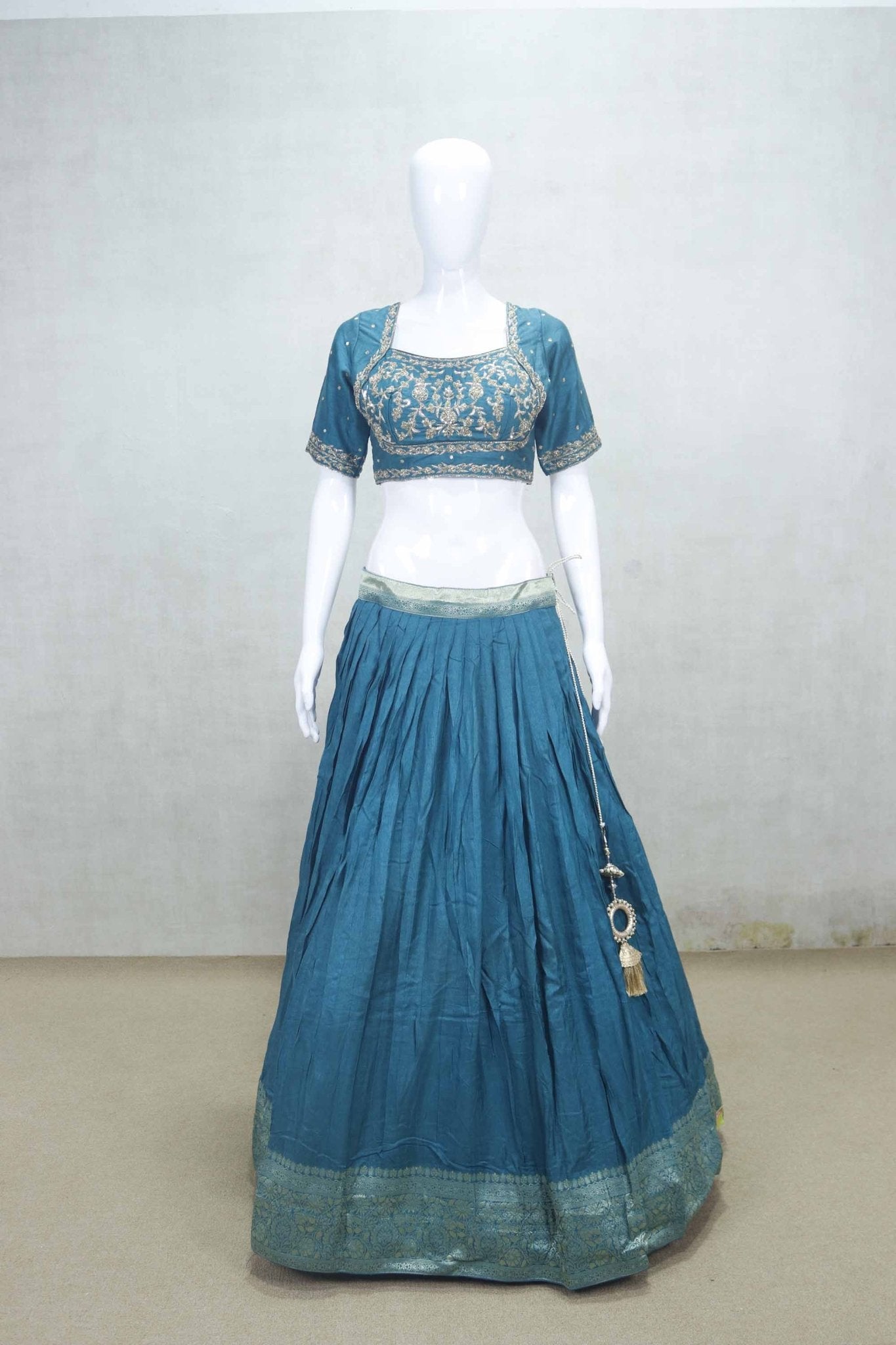 Festive Teal Blue Embroidered Silk Lehenga Choli with Dupatta - Mangaldeep NX