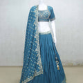 Festive Teal Blue Embroidered Silk Lehenga Choli with Dupatta - Mangaldeep NX