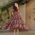 Festive Wear Maroon Faux Georgette Fully Flared Printed Kurti - Mangaldeep NX
