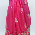 Fuchsia Pink Banarasi Silk Saree with Floral Embroidery and Green Contrast Border - Mangaldeep NX