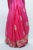 Fuchsia Pink Banarasi Silk Saree with Floral Embroidery and Green Contrast Border - Mangaldeep NX