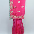 Fuchsia Pink Banarasi Silk Saree with Floral Embroidery and Green Contrast Border - Mangaldeep NX