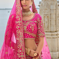 Fuchsia Pink Bridal Lehenga Choli with Heavy Zari and Embroidery - Mangaldeep NX