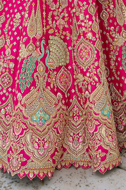 Fuchsia Pink Bridal Lehenga Choli with Heavy Zari and Embroidery - Mangaldeep NX