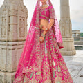 Fuchsia Pink Bridal Lehenga Choli with Heavy Zari and Embroidery - Mangaldeep NX