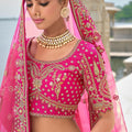 Fuchsia Pink Bridal Lehenga Choli with Heavy Zari and Embroidery - Mangaldeep NX