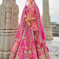 Fuchsia Pink Bridal Lehenga Choli with Heavy Zari and Embroidery - Mangaldeep NX