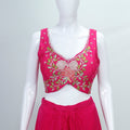 Fuchsia Pink Embroidered Georgette Dhoti Style Set - Mangaldeep NX