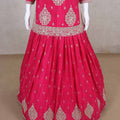 Fuchsia Pink Embroidered Lehenga Choli with Net Dupatta and Long Kurti - Mangaldeep NX