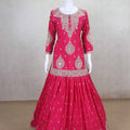 Fuchsia Pink Embroidered Lehenga Choli with Net Dupatta and Long Kurti - Mangaldeep NX