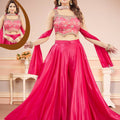 Glorious Pink Embroidered Crop Top with Palazzo Suit - Mangaldeep NX
