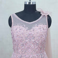 Glorious Pink Sleeveless Net Gown with Sequin Floral Embroidery - Mangaldeep NX
