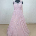 Glorious Pink Sleeveless Net Gown with Sequin Floral Embroidery - Mangaldeep NX