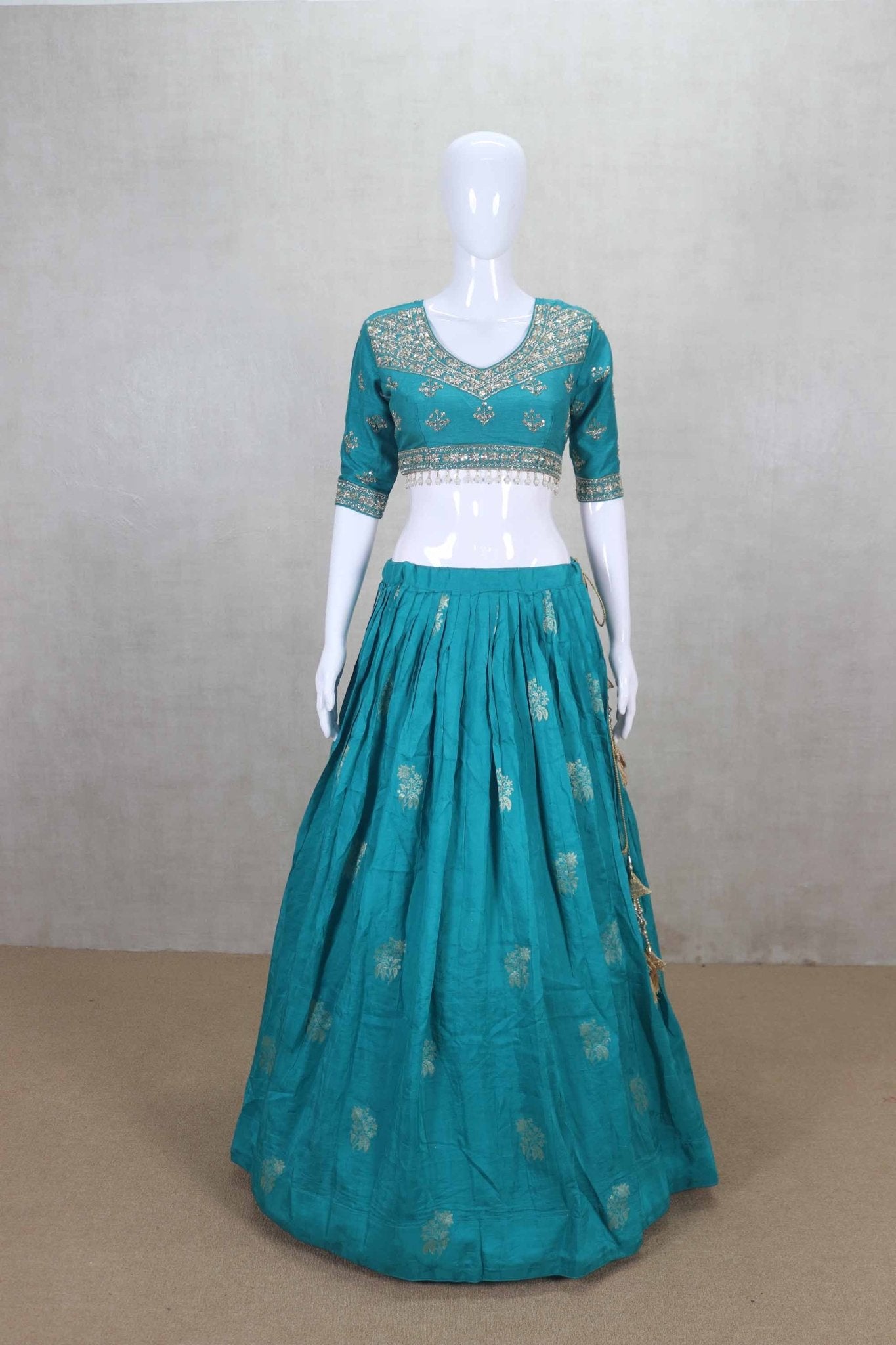 Glorious Sea Green Banarasi Silk Lehenga Choli - Mangaldeep NX