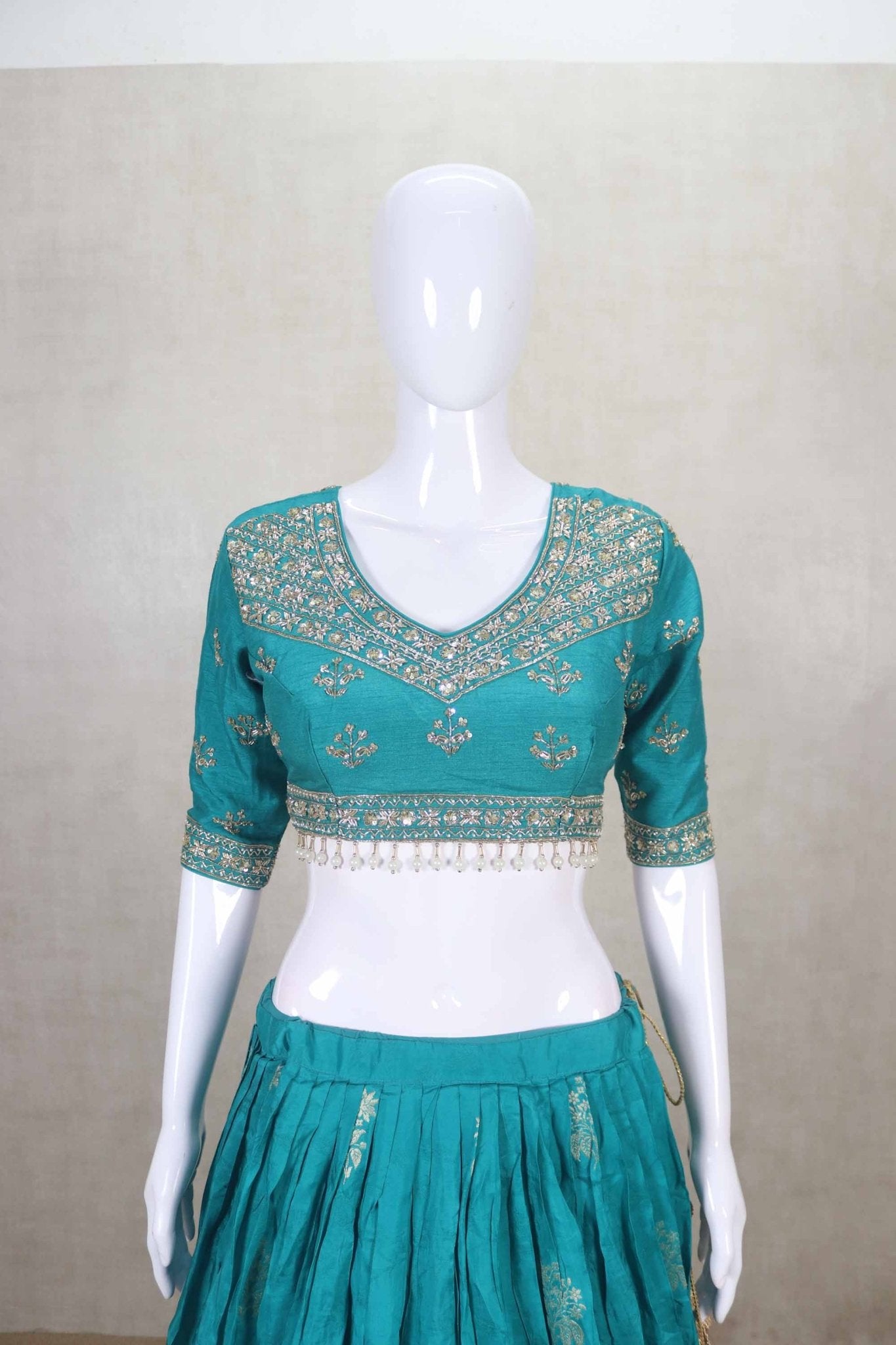 Glorious Sea Green Banarasi Silk Lehenga Choli - Mangaldeep NX