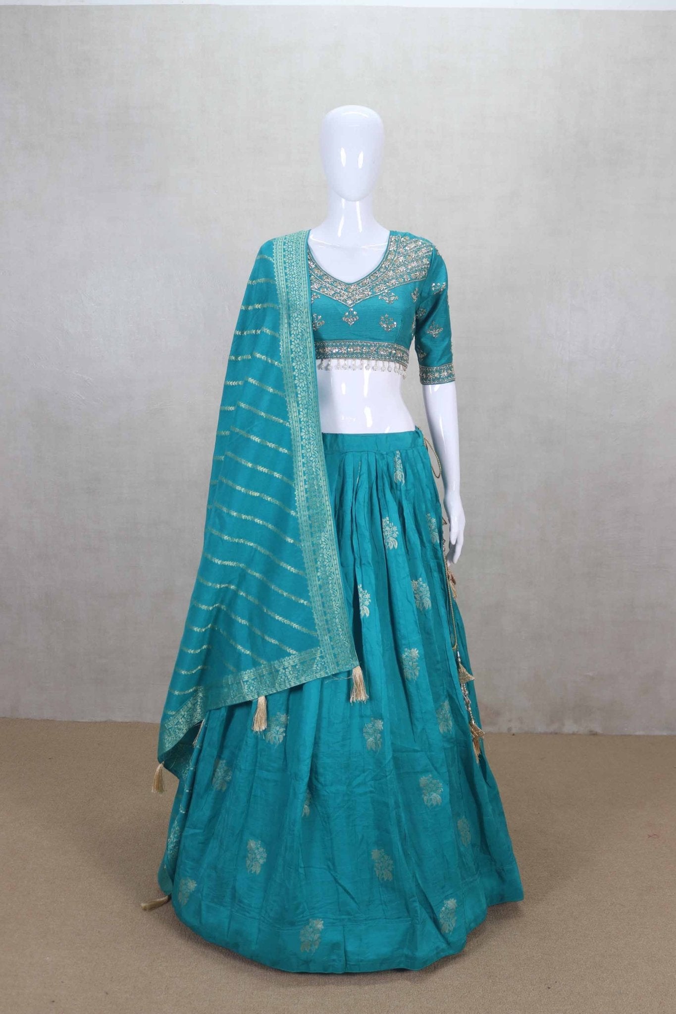 Glorious Sea Green Banarasi Silk Lehenga Choli - Mangaldeep NX