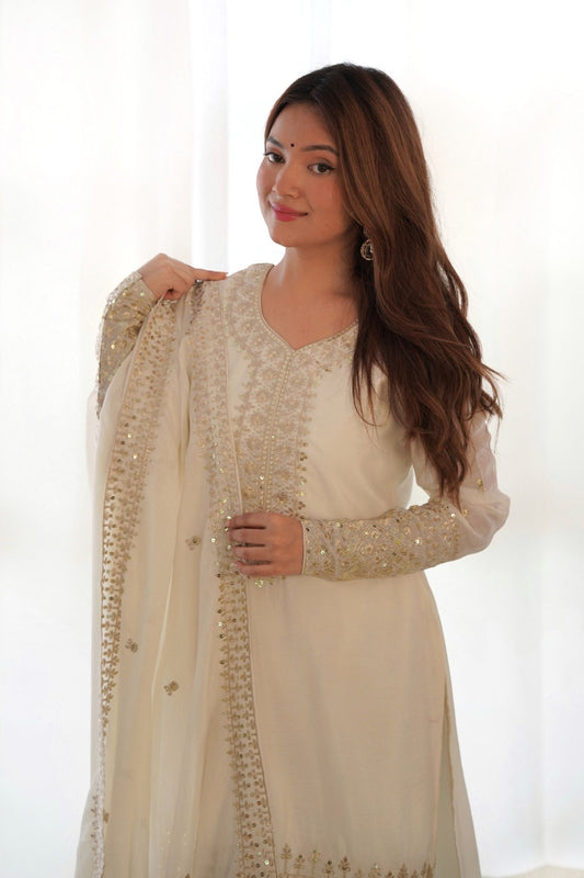 Glorious White Embroidered Kurta Set with Dupatta - Mangaldeep NX