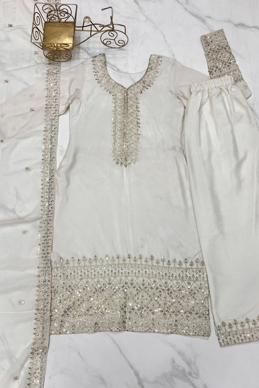 Glorious White Embroidered Kurta Set with Dupatta - Mangaldeep NX