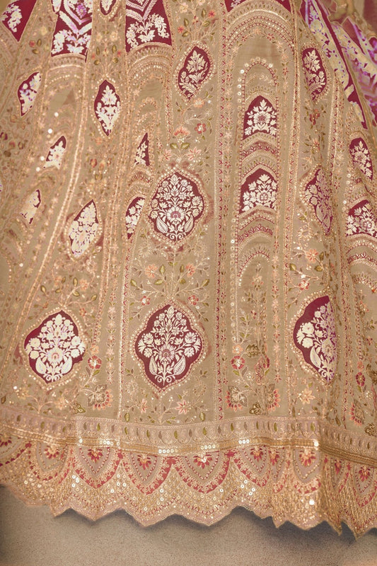 Gold Embroidered Bridal Lehenga Choli Set with Pink Net Dupatta - Mangaldeep NX