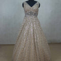 Gold Sleeveless Party Gown with Heavy Sequin Embellishment - Mangaldeep NX