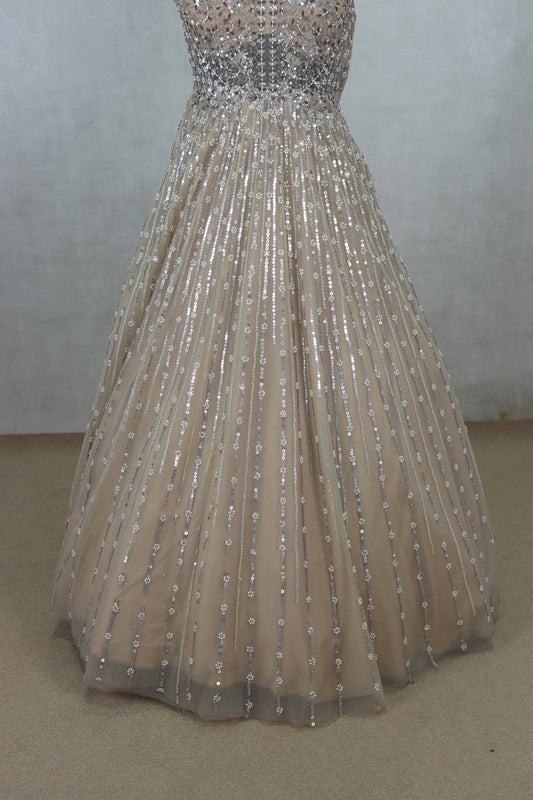 Gold Sleeveless Party Gown with Heavy Sequin Embellishment - Mangaldeep NX
