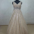 Gold Sleeveless Party Gown with Heavy Sequin Embellishment - Mangaldeep NX