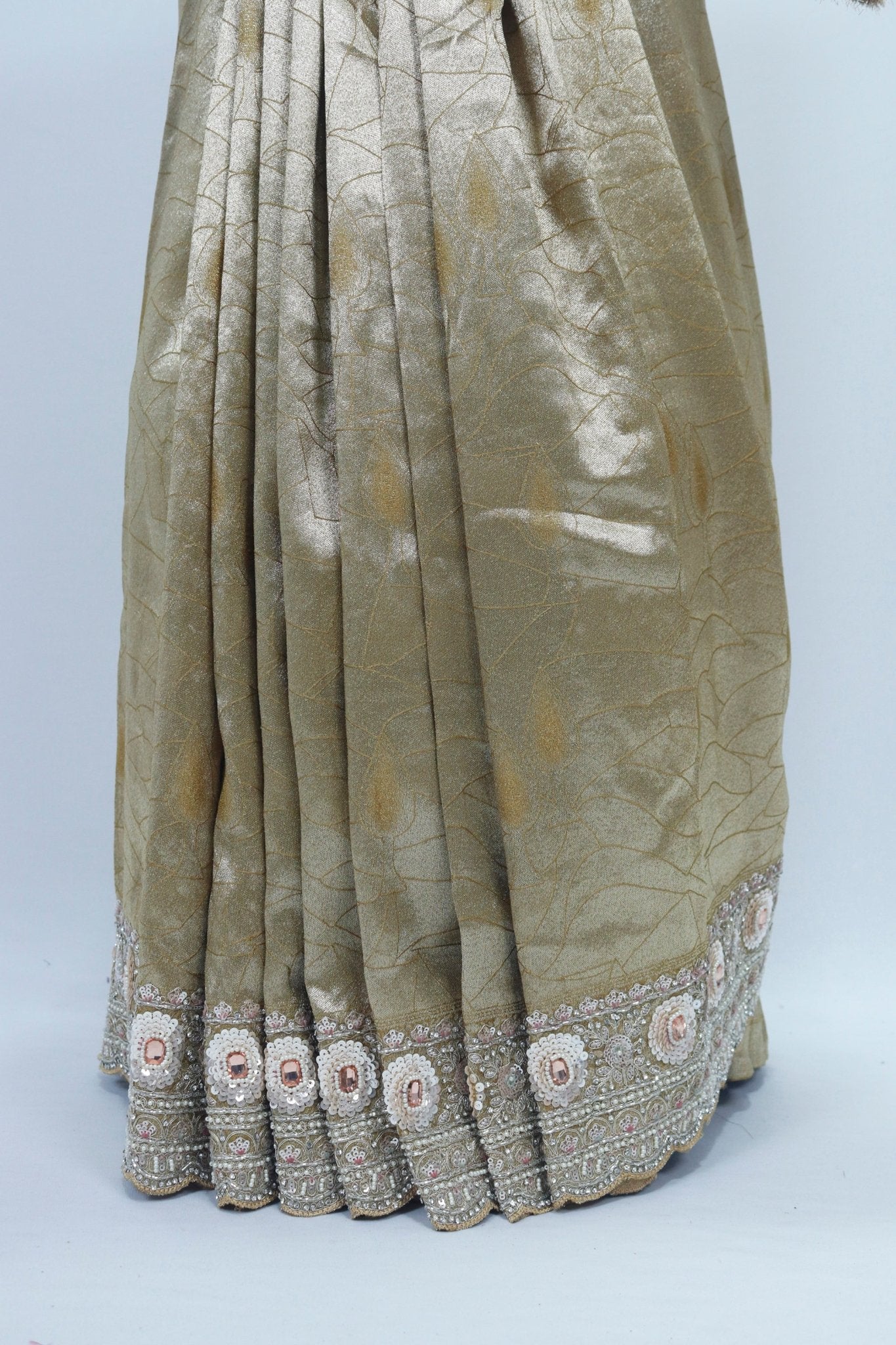 Golden Banarasi Silk Saree with Embroidered Border and Tassel Detailing - Mangaldeep NX