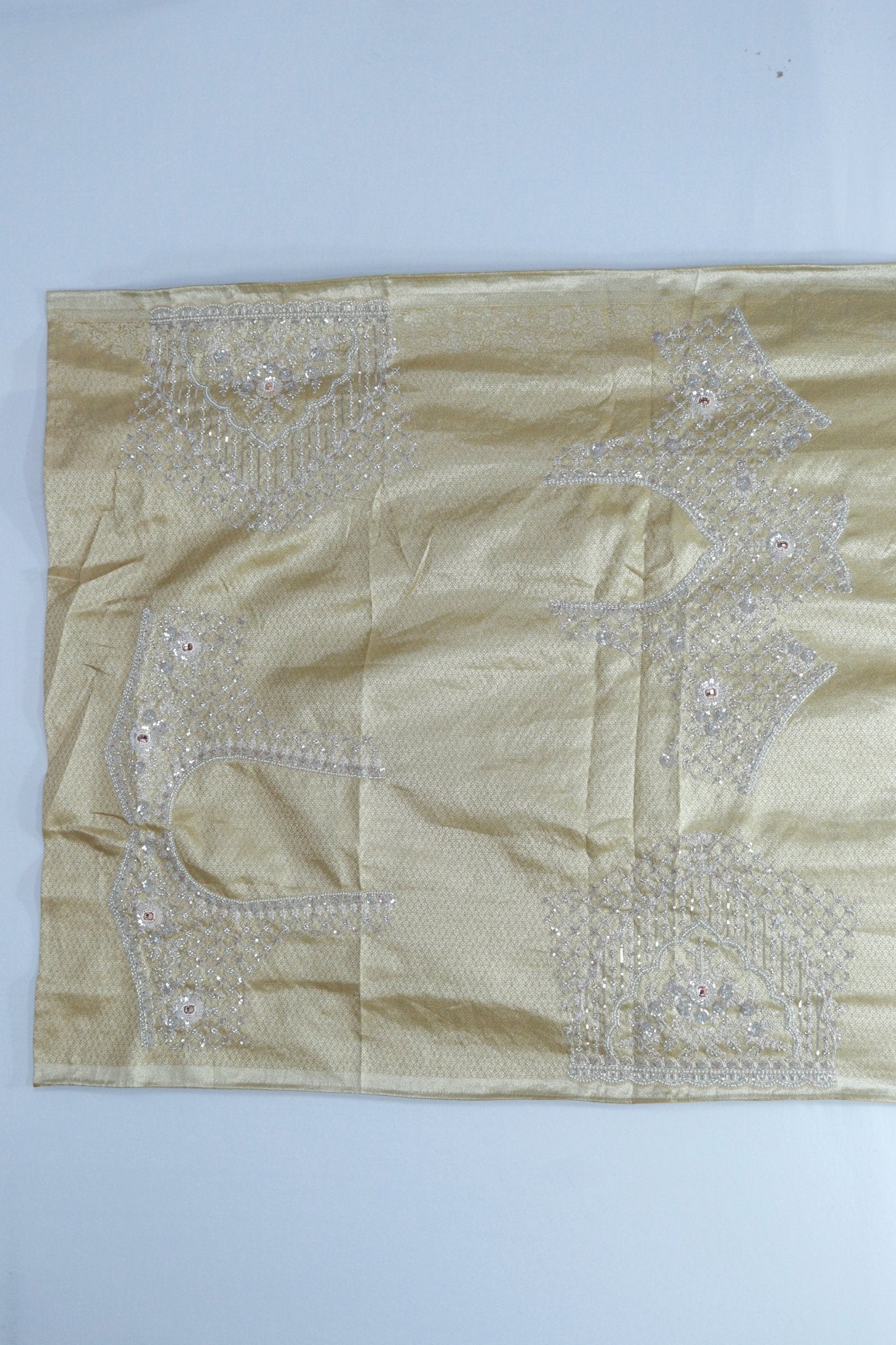Golden Banarasi Silk Saree with Embroidered Border and Tassel Detailing - Mangaldeep NX