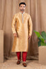Golden Beige Embroidered Art Silk Kurta for Men with Maroon Pyjama - Mangaldeep NX