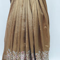 Golden Brown Embroidered Saree with Sequin & Pearl Detailing – Elegant Bridal & Party Wear - Mangaldeep NX