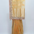 Golden Net Saree with Multicolor Embroidery and Designer Border - Mangaldeep NX