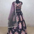 Gorgeous Black Floral Embroidered Lehenga Choli with Mirror Work & Net Dupatta - Mangaldeep NX