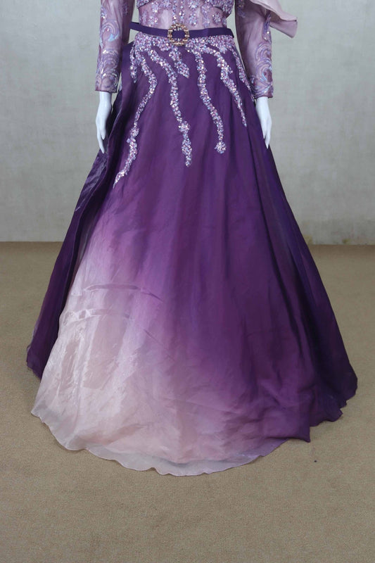 Gorgeous Purple Full Sleeve Gown with Sequin Embellishments and Organza - Mangaldeep NX