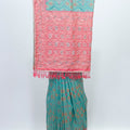 Graceful Green and Coral Bandhani Silk Saree with Mirror Work and Tassel Accents - Mangaldeep NX