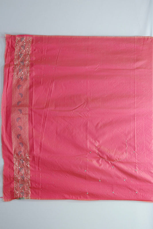 Graceful Green and Coral Bandhani Silk Saree with Mirror Work and Tassel Accents - Mangaldeep NX