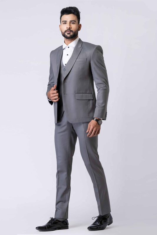 Graceful Men's Grey 3 - Piece Party Wear Tuxedo Suit with Bow Tie - Mangaldeep NX