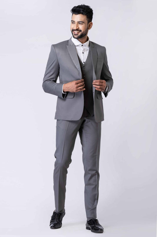 Graceful Men's Grey 3 - Piece Party Wear Tuxedo Suit with Bow Tie - Mangaldeep NX