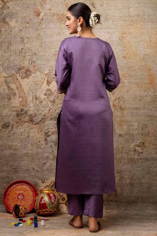 Graceful Purple Embroidered Salwar Suit with Floral Organza Dupatta - Mangaldeep NX