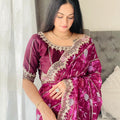 Graceful Purple Floral Georgette Saree with Embroidered Lace Border - Mangaldeep NX