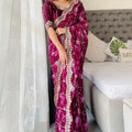 Graceful Purple Floral Georgette Saree with Embroidered Lace Border - Mangaldeep NX