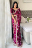 Graceful Purple Floral Georgette Saree with Embroidered Lace Border - Mangaldeep NX