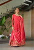 Graceful Red Coral Anarkali Dress with Golden Detailing - Mangaldeep NX