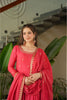 Graceful Red Coral Anarkali Dress with Golden Detailing - Mangaldeep NX