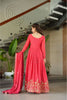 Graceful Red Coral Anarkali Dress with Golden Detailing - Mangaldeep NX