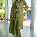 Great Olive Green Straight Suit Set for Women - Mangaldeep NX