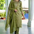 Great Olive Green Straight Suit Set for Women - Mangaldeep NX